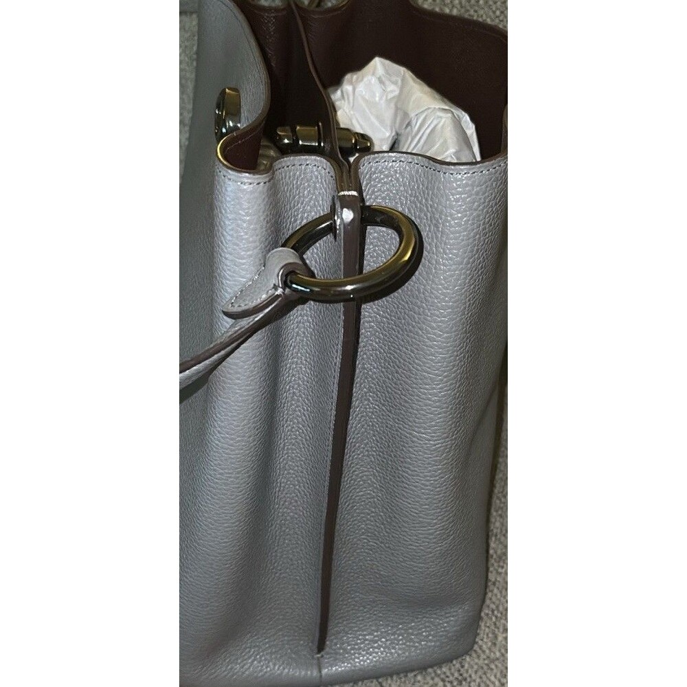 COACH Polished Pebble Leather Charlie Bucket Bag Grey Crossbody Purse Designer - Picture 4 of 13